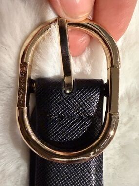 Calvin Klein Black Saffiano Leather Belt with Gold Oval Buckle